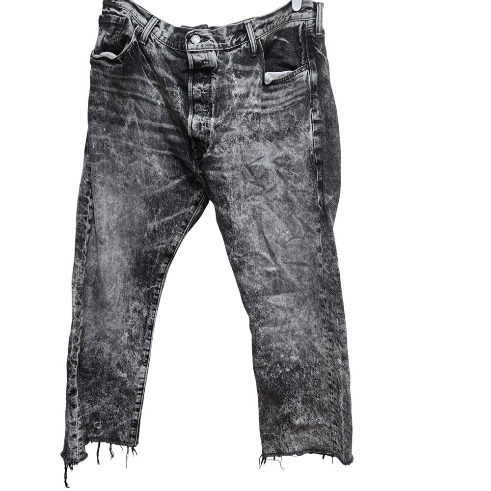 Levi's 501 Men's W42 Black Acid Wash Distressed Raw Hem Jeans